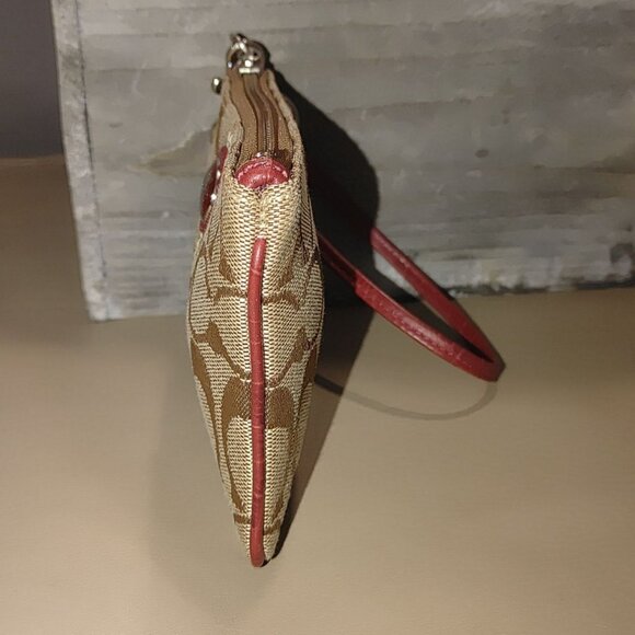 Coach Brown Red Signature Wristlet Clutch C Jacquard Satin Lining Zipper Closure - Picture 10 of 11